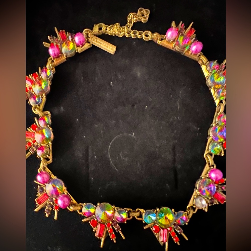 Oscar de la Renta Multicolor and Gold Crystal Statement Necklace
